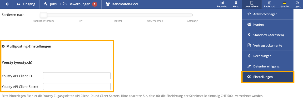 Ostendis Schnittstelle zu Yousty - E-Recruiting